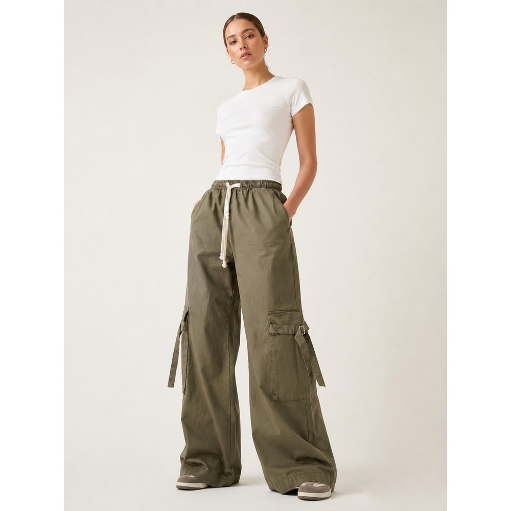 Unbranded Cargo Pants Women M Olive Green Excellent Wide Leg Y2K Gorpcore Skater